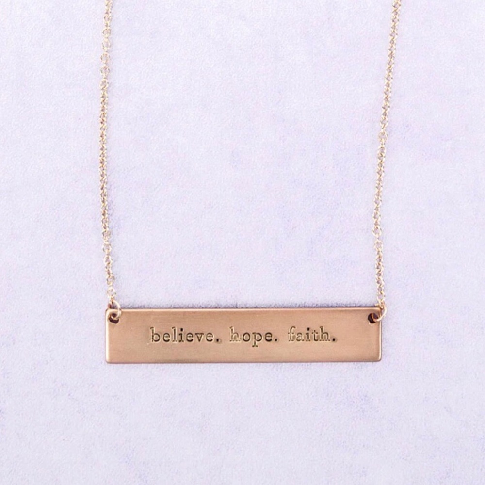 NEW Matte Rose Gold Believe Hope Faith Bar Necklace